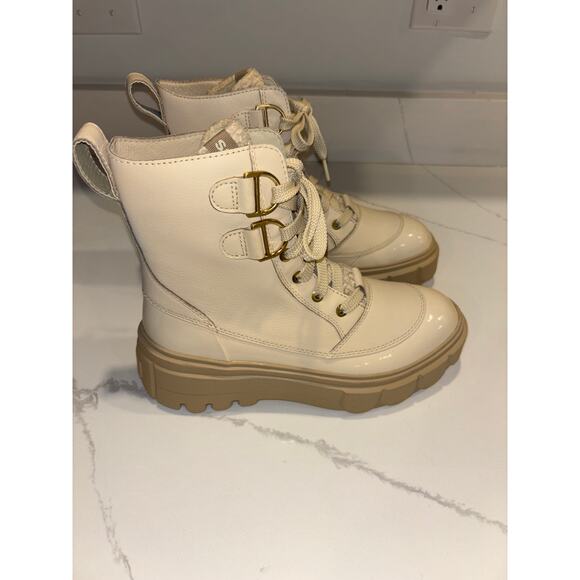 Sorel Combat Boots Womens Size 8 Taupe Patent Laces Sherpa Gorpecore Waterproof - Picture 4 of 10